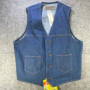Wrangler Vest Vintage Mens Large Western 80s Unlined Rodeo Cowboy 74130PW NOS